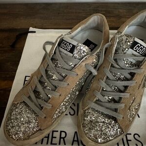 Golden Goose Silver Glitter Athletic Shoes Size 8.5-9